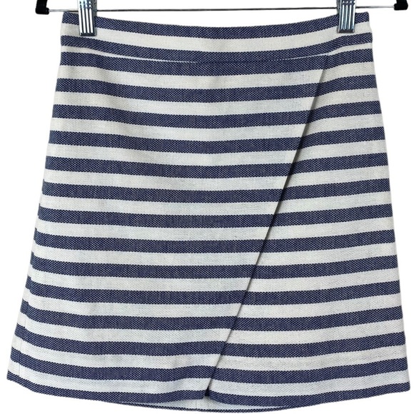 J Crew Factory Asymmetrical Blueish Grey & Cream Stripe Cotton Mini Skirt Sz 00 - Picture 1 of 8